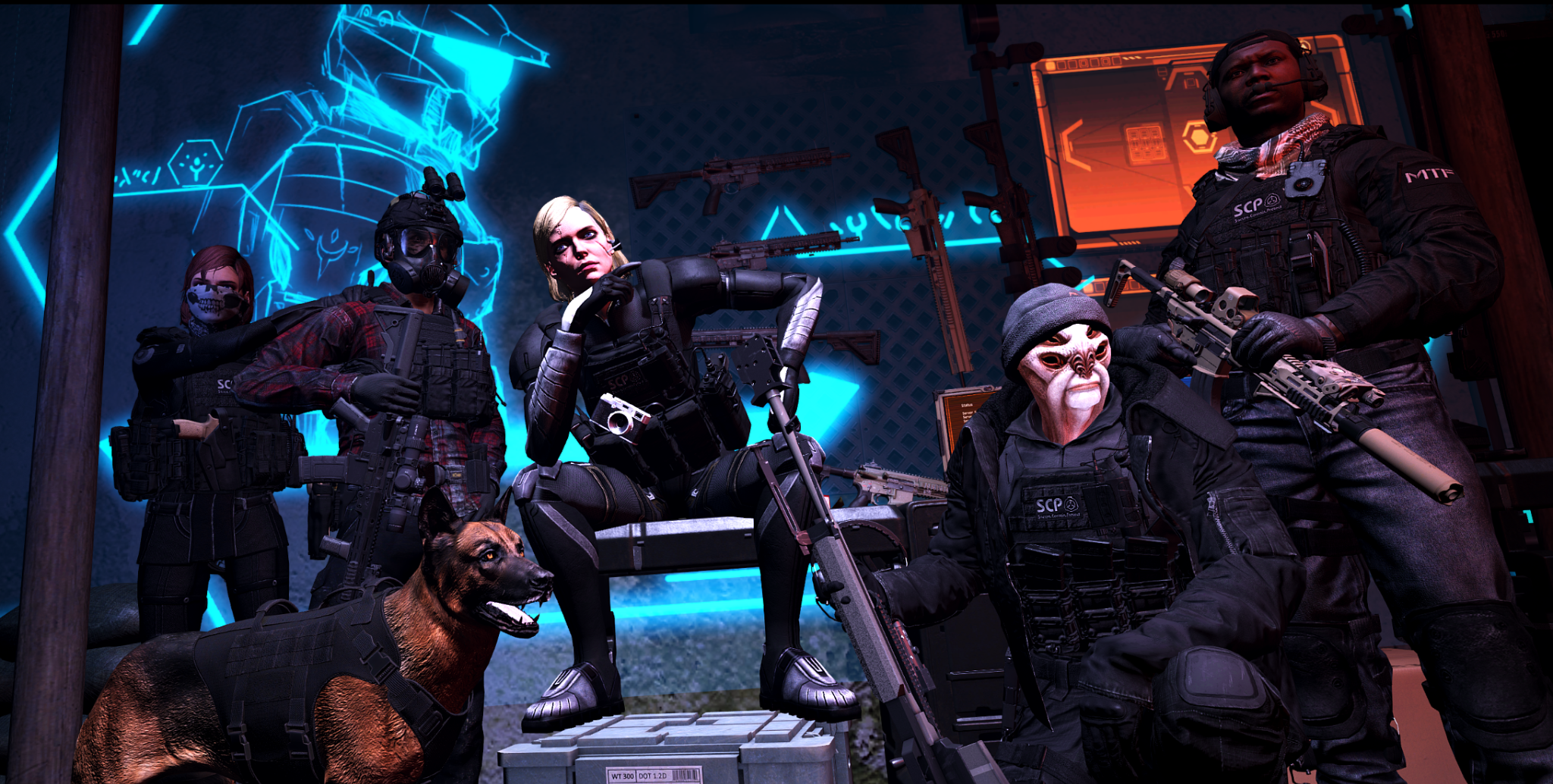 Alpha-9 team assembled in a Foundation armory
